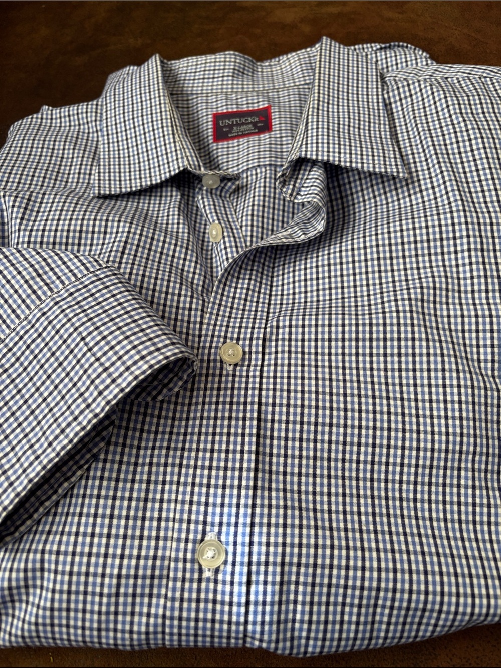 UNTUCKit Men’s Navy and White Gingham Button-Down Shirt